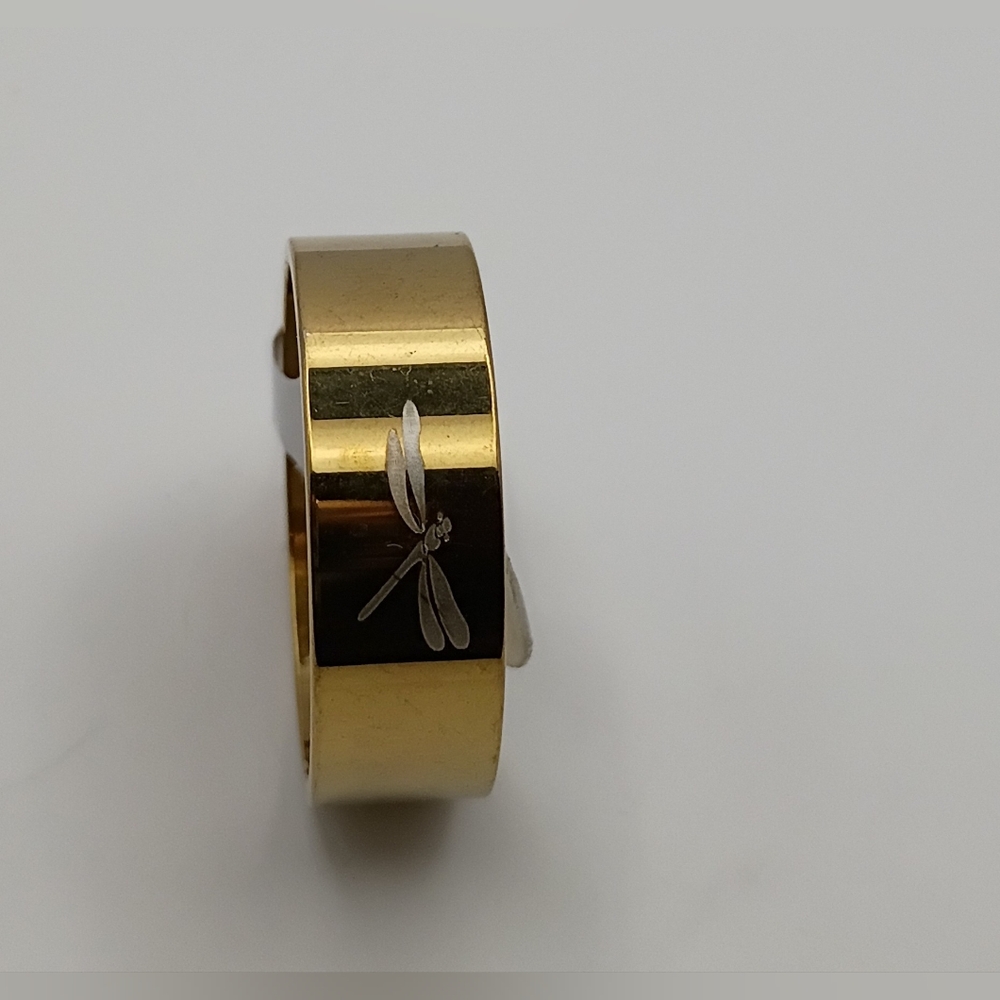 Unisex Gold Stainless Steel Engraved Dragonfly Ring Band China Size 20 US 9.25